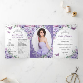Lila Lilac Floral Silver Quinceañera 15 Programm