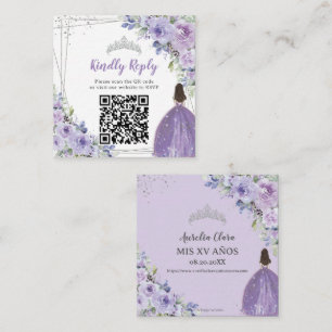 Lila Lilac Floral Silver Quinceañera QR Code Begleitkarte