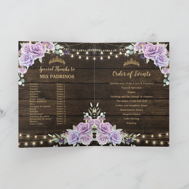 Lila Lilac Floral verzauberter Wald Quinceañera Programm (Innenseite)