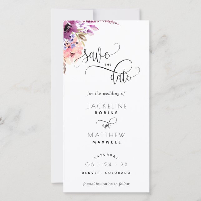 Lila Lilac Floral Wedding Save the Date Lesezeiche (Vorderseite)