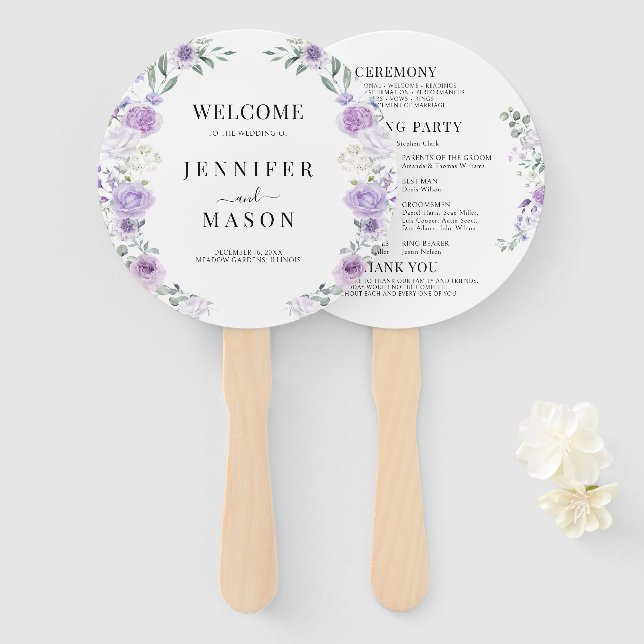 Lila Lilac Floral Wreath-Hochzeitsprogramm Fächer (Vorne und Hinten)