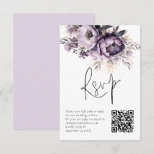Lila Lilac Florals QR Code Wedding RSVP Card