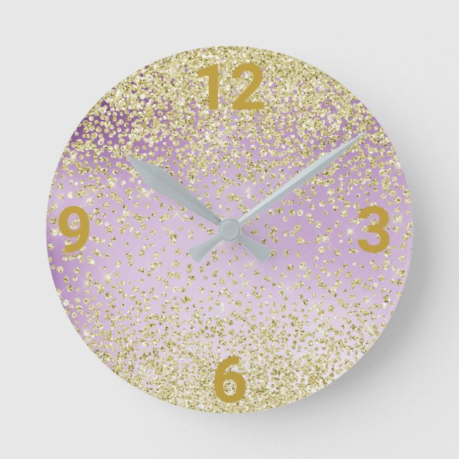 Lila Lilac Gold Crystal Moderne Uhr (Vorderseite)