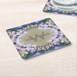 Lila Lilac Gold Lace Monogram Paper Untersetzer