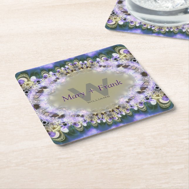 Lila Lilac Gold Lace Monogram Paper Untersetzer (angewinkelt)