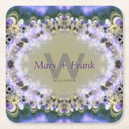 Lila Lilac Gold Lace Monogram Paper Untersetzer