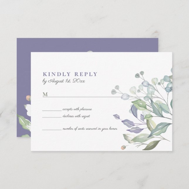Lila Lilac Greenerity Wedding RSVP Card (Vorne/Hinten)