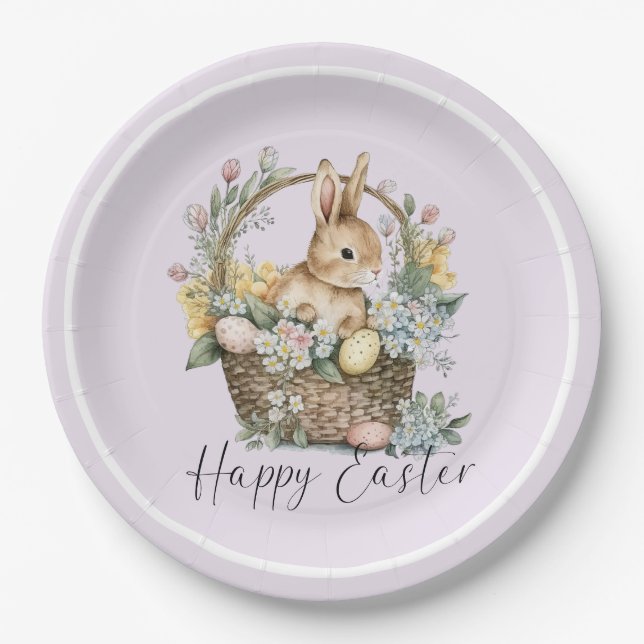 Lila Lilac Happy Oaster Bunny Pappteller (Vorderseite)