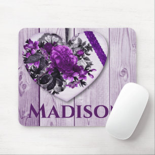Lila Lilac Herz mit Individuelle Name Mousepad