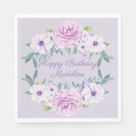 Lila Lilac Lavender Floral Personalisiert Geburtst Serviette