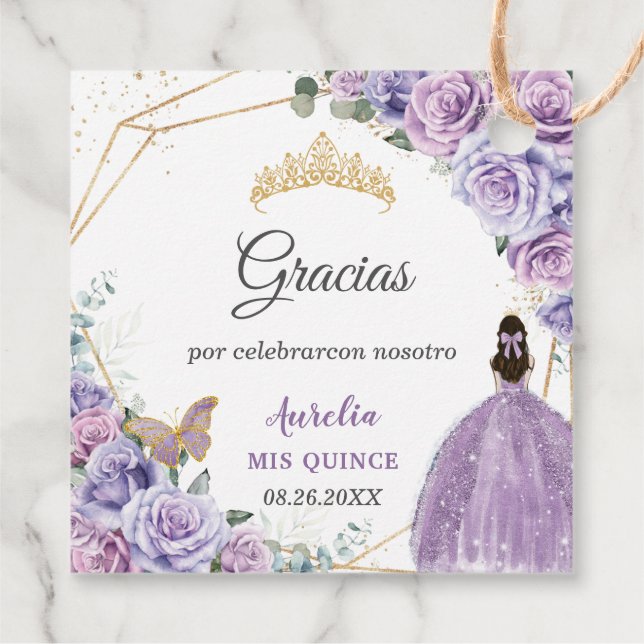 Lila Lilac Lavender Floral Quinceñera Princess Geschenkanhänger (Rückseite)