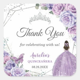 Lila Lilac Lavender Floral Quinceñera Princess Quadratischer Aufkleber