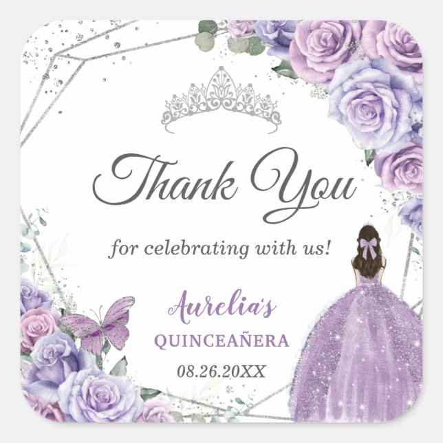 Lila Lilac Lavender Floral Quinceñera Princess Quadratischer Aufkleber (Vorderseite)