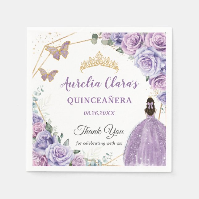 Lila Lilac Lavender Floral Quinceñera Princess Serviette (Vorderseite)