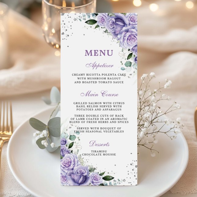 Lila Lilac Lavender Floral Wedding Bridal Menü Programm (Von Creator hochgeladen)