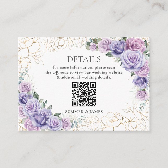 Lila Lilac Lavender Floral Wedding Details QR Begleitkarte (Vorderseite)