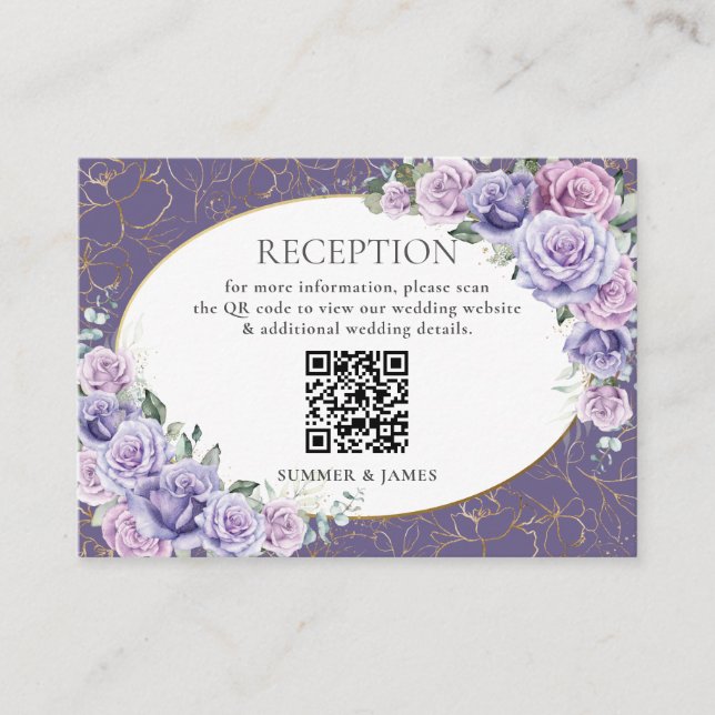 Lila Lilac Lavender Floral Wedding Reception QR Begleitkarte (Vorderseite)