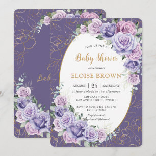 Lila Lilac Lavender Rose Blumenbaby Dusche Einladung
