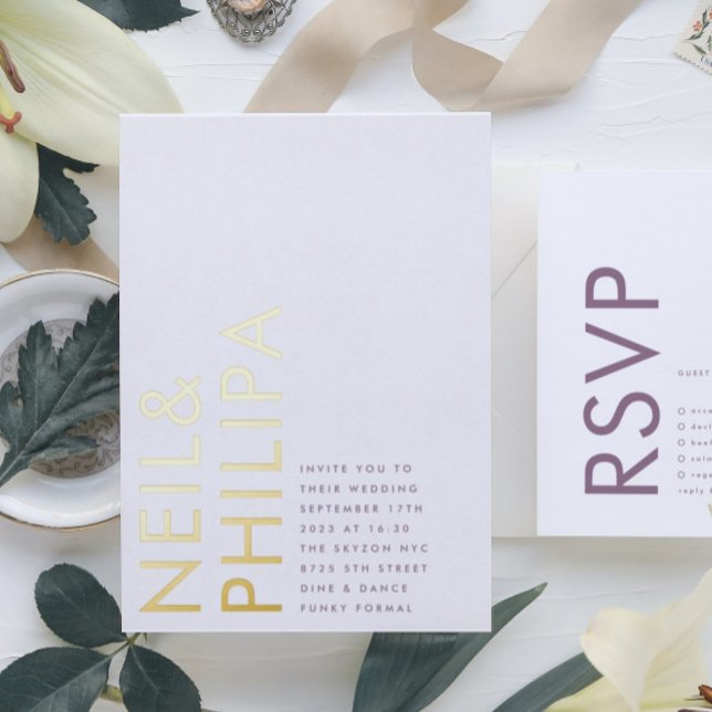 Lila Lilac Modern NAMES Simple Folieneinladung (Invitation showcasing suite - additional items (bought separately))