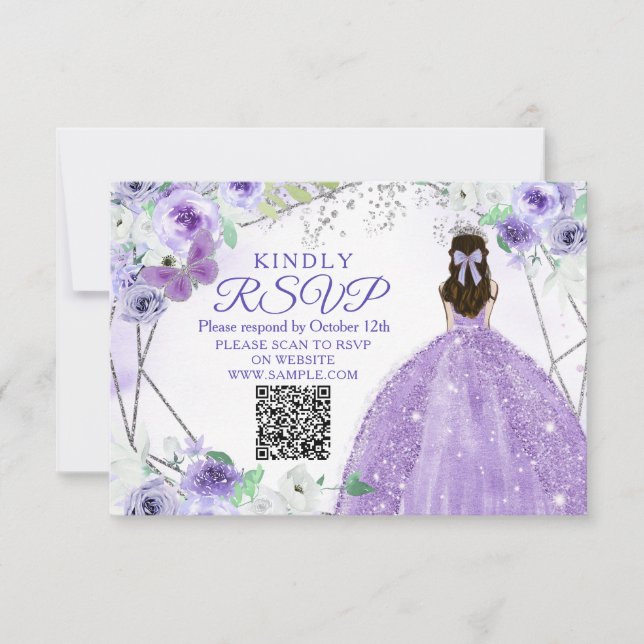 Lila Lilac Quinceañera 15 Anos RSVP Karte (Vorderseite)