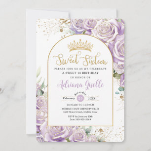 Lila Lilac Rose Blumengold Süße 16 Geburtstag Einladung