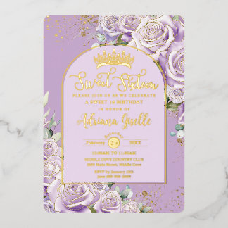 Lila Lilac Rose Blumengold Süße 16 Geburtstag Folieneinladung