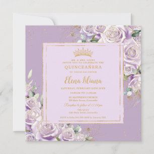 Lila Lilac Rose Blumenkohlengänger Sweet 16 Gold Einladung
