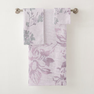 LILA LILAC SILVER FLORAL BADEZIMMER TOWOLL SET