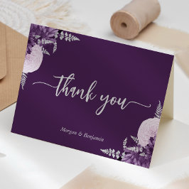 Lila Lilac Silver Floral Script Wedding Dankeskarte