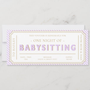 Lila Lilac Stripe Gutscheinkarte für Babysitter Einladung