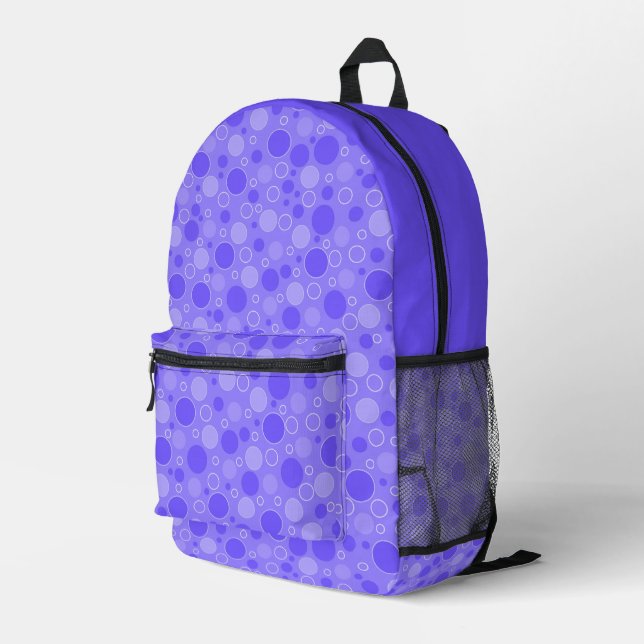 Lila Lilac-Töne mit Polka-Punkten in Retro-Sechs Bedruckter Rucksack (Rückseitige Ecke Rechts)
