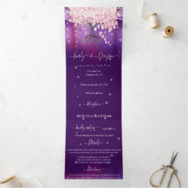 Lila Lilac- und Pink-Heart-Leaf-Tree Wedding Tri- Dreifach Gefaltete Einladung