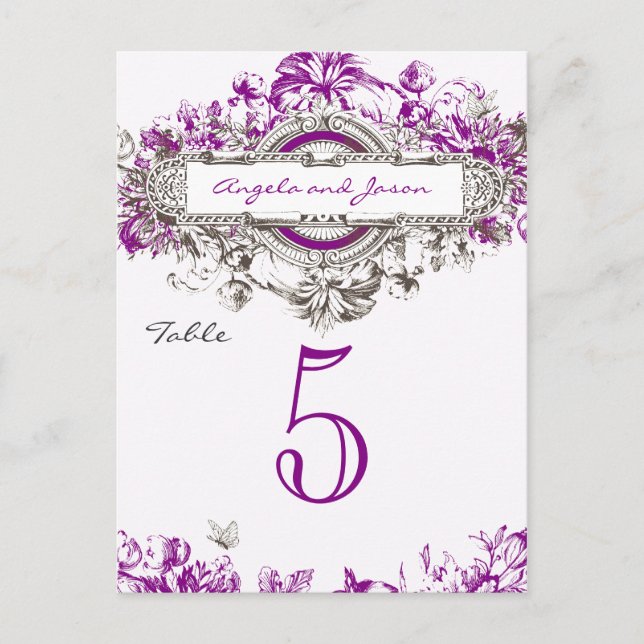Lila Lilac Vintag Floral Wedding Tischnummer (Vorderseite)