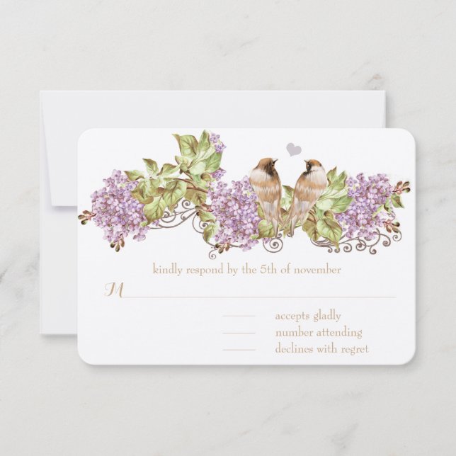 Lila Lilac Vintage Vögel Hochzeitseinladungen Einladung (Vorderseite)