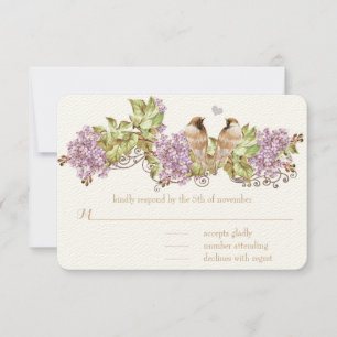 Lila Lilac Vintage Vögel Hochzeitseinladungen Einladung