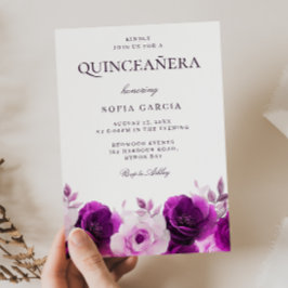 Lila Lilac Violet Rose Floral Quinceanera Einladung