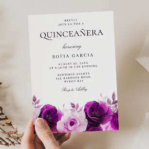 Lila Lilac Violet Rose Floral Quinceanera Einladung