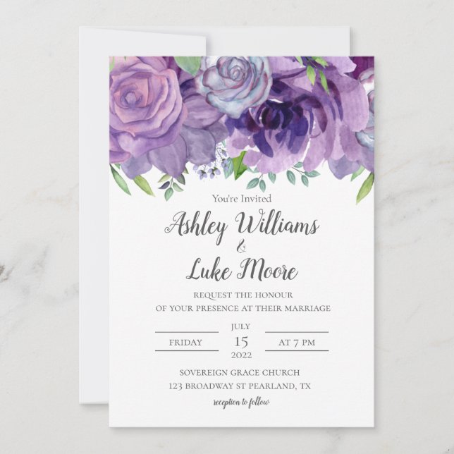 Lila Lilac Watercolor Blume Hochzeit Einladung (Vorderseite)