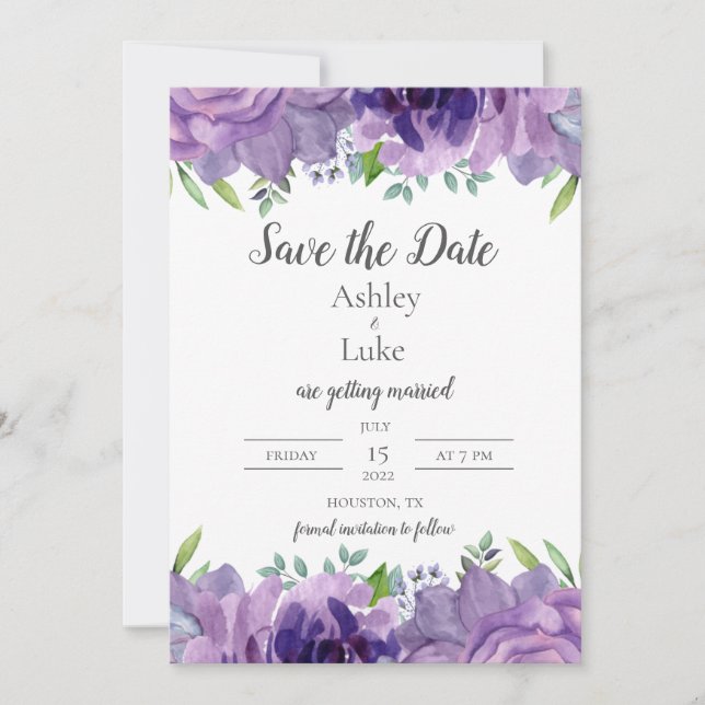 Lila Lilac Watercolor Blume Save the Date (Vorderseite)