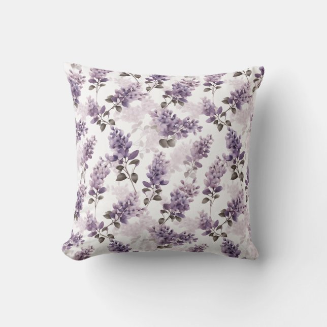 Lila Lilac Watercolor Floral Kissen (Vorderseite)