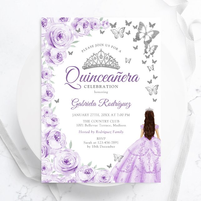 Lila Lilac Watercolor Floral Quinceanera Einladung (Von Creator hochgeladen)