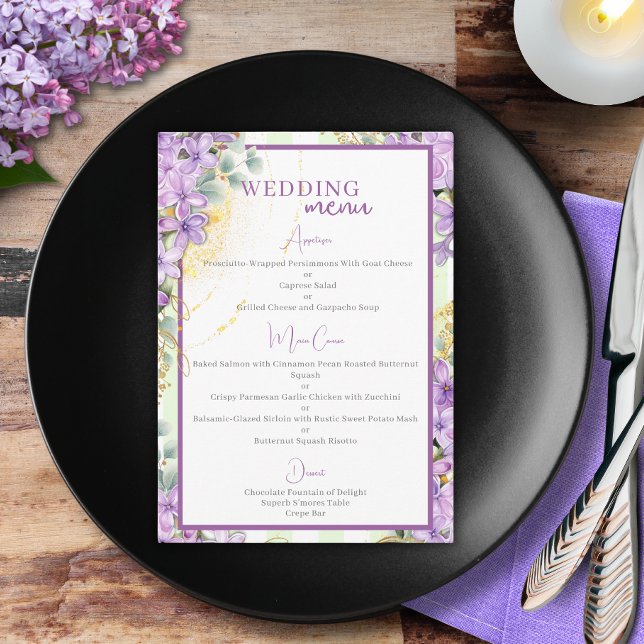 Lila Lilac Wedding Menu Menükarte (Von Creator hochgeladen)