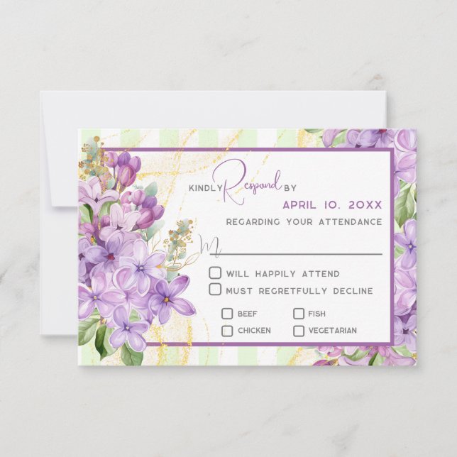 Lila Lilac Wedding Response Card RSVP Karte (Vorderseite)
