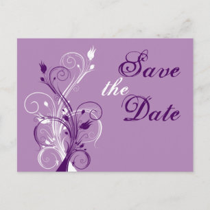 Lila Lilac White Floral Save the Date Postkarte