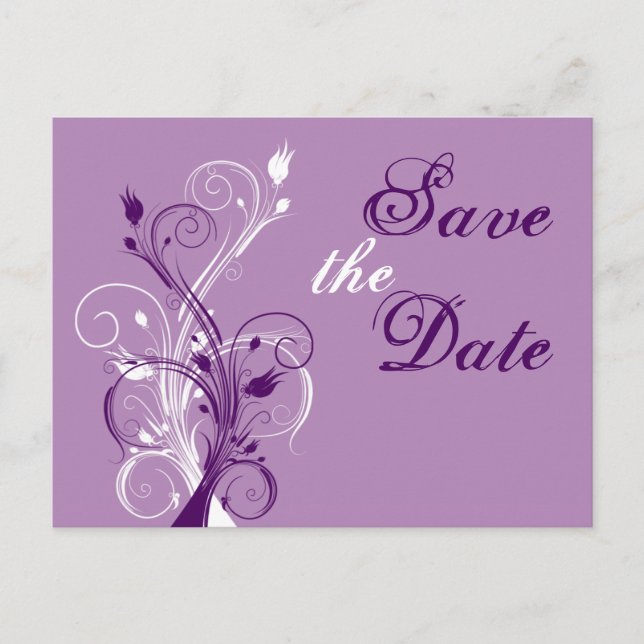 Lila Lilac White Floral Save the Date Postkarte (Vorderseite)