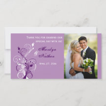 Lila, Lilac-, White Floral Wedding Foto Card