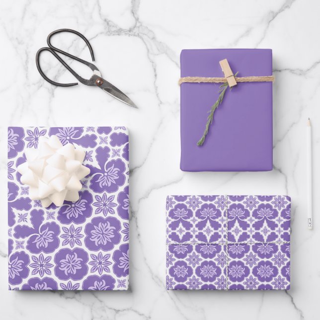 Lila, Lilac & White marokkanisches Muster Geschenkpapier Set (Vorderseite)