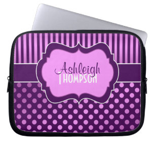 Lila Lilac White Polka Dot Strip Laptop Schlauch Laptopschutzhülle