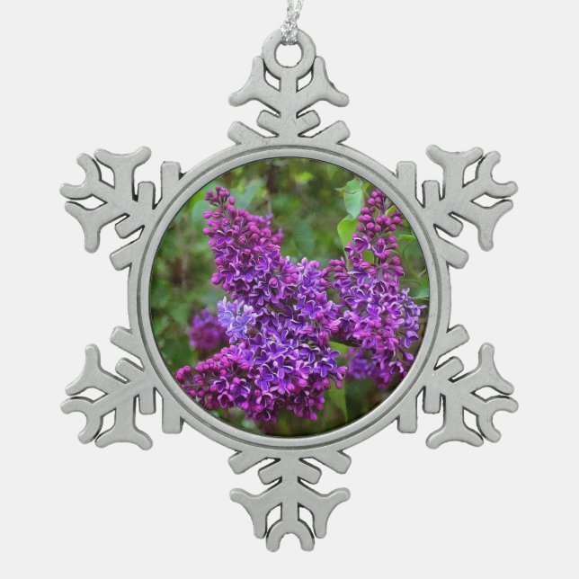 Lila Lilacs Schneeflocken Zinn-Ornament (Vorderseite)
