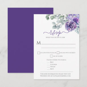 Lila Lilacs & Succulents, Eukalyptus DIY Wedding RSVP Karte